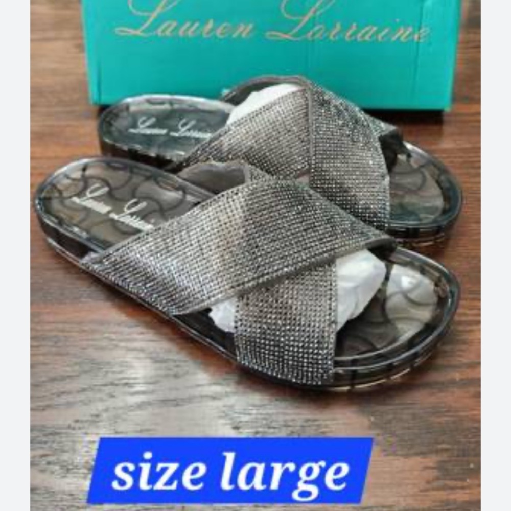 Lauren Lorraine Glittering Silver Slide Sandals